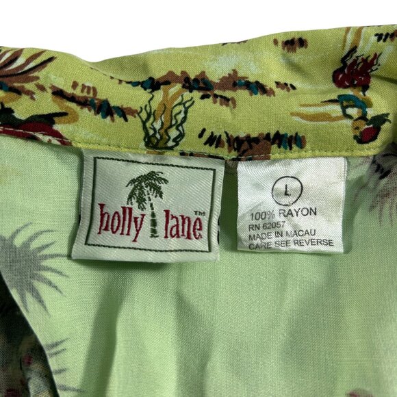 Holly Lane Shirt Hawaiian Size Large Hula Girls Sleeveless Tropical Palm Trees - Picture 3 of 8